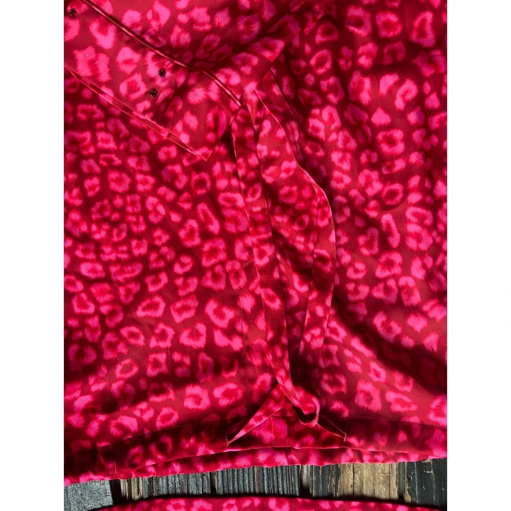 Good American Pink Red Leopard Print Pajama Set Cropped Top Wide Leg Pants 1